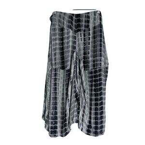 Tie Dye Harem Pants Gray & White Shibori Drop Crotch Pockets Boho Festival Small